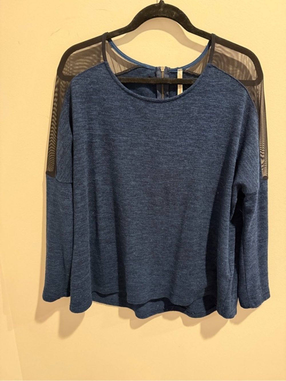 Women’s Blue Mesh-Accent Long Sleeve Top